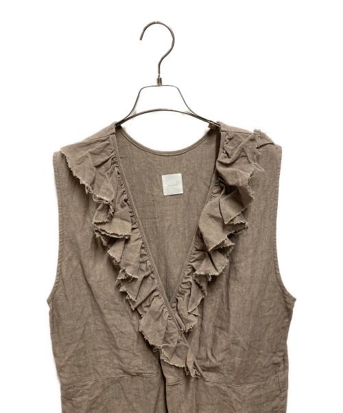 Gauze（ガーゼ）Gauze (ガーゼ) ameriフリルリネンサロペット オールインワン ベージュ サイズ:ＦＲＥＥの古着・服飾アイテム