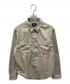 stussyステューシー）の古着「ワッペンワークシャツ」｜ベージュ