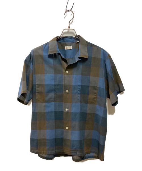 TOWN CRAFT（タウンクラフト）TOWN CRAFT (タウンクラフト) 60-70's オープンカラーシャツ ブルー×ブラウン サイズ:Lの古着・服飾アイテム