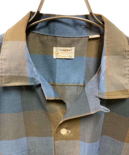 TOWN CRAFT（タウンクラフト）TOWN CRAFT (タウンクラフト) 60-70's オープンカラーシャツ ブルー×ブラウン サイズ:Lの古着・服飾アイテム