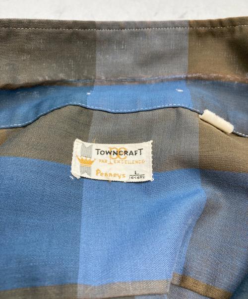 TOWN CRAFT（タウンクラフト）TOWN CRAFT (タウンクラフト) 60-70's オープンカラーシャツ ブルー×ブラウン サイズ:Lの古着・服飾アイテム