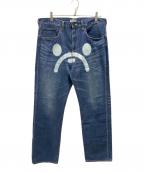 BABY MiLOベビーマイロ）の古着「フェイスペイントデニムパンツ」｜インディゴ