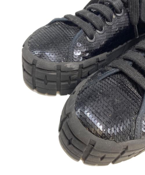 PRADA（プラダ）PRADA (プラダ) ダブルホイールスパンコールスニーカー ブラック サイズ:37の古着・服飾アイテム