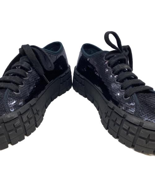 PRADA（プラダ）PRADA (プラダ) ダブルホイールスパンコールスニーカー ブラック サイズ:37の古着・服飾アイテム