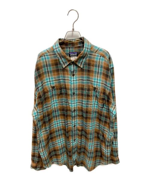 Patagonia（パタゴニア）Patagonia (パタゴニア) L/S Pima Cotton Shirt グリーン×ブラウン サイズ:Lの古着・服飾アイテム