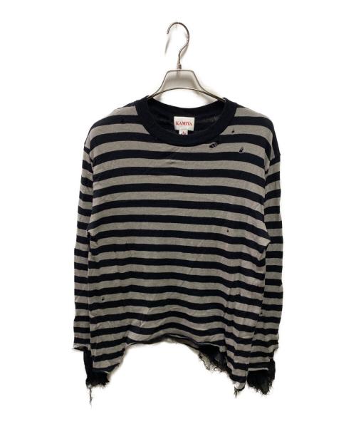 KAMIYA（カミヤ）KAMIYA (カミヤ) LAYERED HORIZONTAL STRIPED KNIT グレー サイズ:Mの古着・服飾アイテム