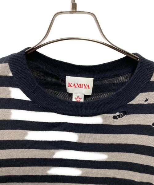 KAMIYA（カミヤ）KAMIYA (カミヤ) LAYERED HORIZONTAL STRIPED KNIT グレー サイズ:Mの古着・服飾アイテム