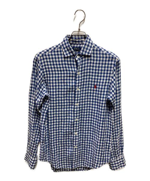 POLO RALPH LAUREN（ポロ・ラルフローレン）POLO RALPH LAUREN (ポロ・ラルフローレン) ギンガムチェックリネンシャツ ホワイト×ブルー サイズ:XSの古着・服飾アイテム