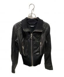 DIESEL（ディーゼル）の古着「リブダメージ加工ラムレザージャケット」｜ブラック