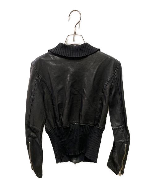 DIESEL（ディーゼル）DIESEL (ディーゼル) リブダメージ加工ラムレザージャケット ブラック サイズ:XSの古着・服飾アイテム