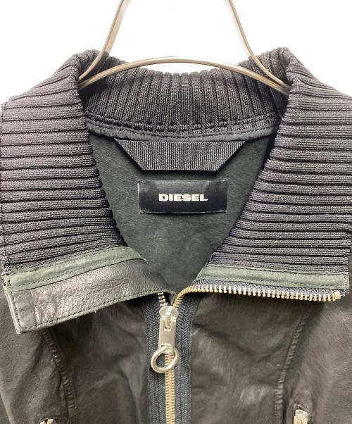 DIESEL（ディーゼル）DIESEL (ディーゼル) リブダメージ加工ラムレザージャケット ブラック サイズ:XSの古着・服飾アイテム
