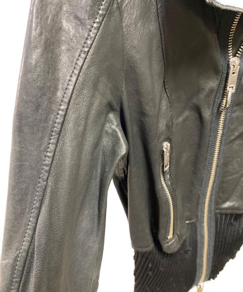 DIESEL（ディーゼル）DIESEL (ディーゼル) リブダメージ加工ラムレザージャケット ブラック サイズ:XSの古着・服飾アイテム