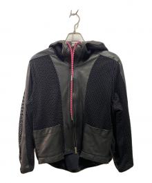 DIESEL（ディーゼル）の古着「レザーメッシュフーディージャケット」｜ブラック