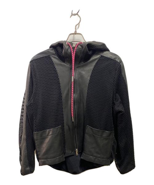 DIESEL（ディーゼル）DIESEL (ディーゼル) レザーメッシュフーディージャケット ブラック サイズ:Ｓの古着・服飾アイテム