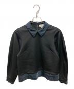 LANVIN en Bleuランバンオンブルー）の古着「シャツカラーコンビカットソー」｜ブラック