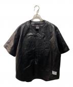FUBUフブ）の古着「FAUX LEATHER BASEBALL SHIRTS」｜ブラック