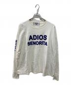 Perfect ribs×A LOVE MOVEMENTパーフェクトリブス×アラブモーメント）の古着「ADIOS SENORITA & HAPPY EXPLOREプリントカットソー」｜ホワイト