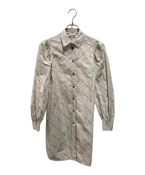 GANNI（ガニー）GANNI (ガニー) パフスリーブ花柄ワンピース グレー サイズ:34の古着・服飾アイテム