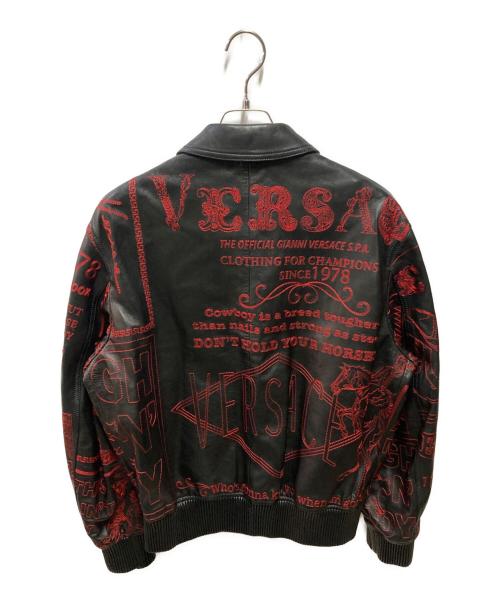 VERSACE（ヴェルサーチェ）VERSACE (ヴェルサーチェ) ロデオモチーフ刺繍レザージャケット ブラック サイズ:46の古着・服飾アイテム