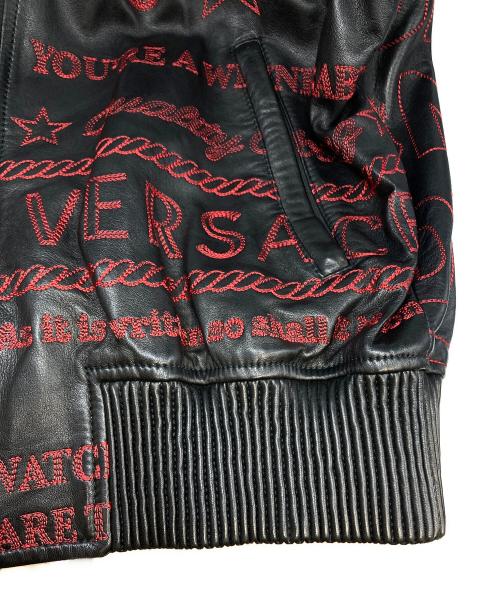 VERSACE（ヴェルサーチェ）VERSACE (ヴェルサーチェ) ロデオモチーフ刺繍レザージャケット ブラック サイズ:46の古着・服飾アイテム