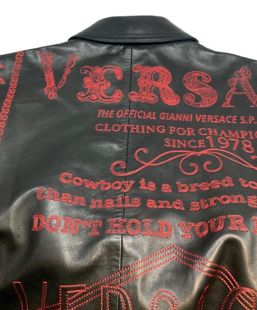 VERSACE（ヴェルサーチェ）VERSACE (ヴェルサーチェ) ロデオモチーフ刺繍レザージャケット ブラック サイズ:46の古着・服飾アイテム