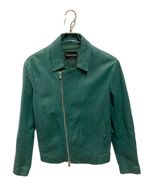 EMPORIO ARMANI（エンポリオアルマーニ）EMPORIO ARMANI  (エンポリオアルマーニ) パンチングレザージャケット グリーン サイズ:50の古着・服飾アイテム