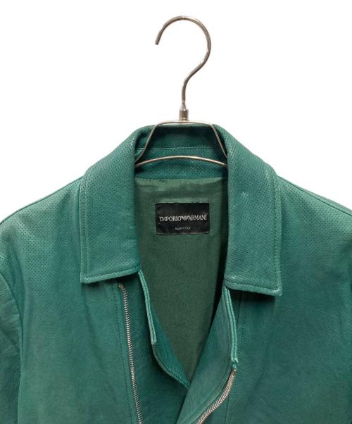 EMPORIO ARMANI（エンポリオアルマーニ）EMPORIO ARMANI  (エンポリオアルマーニ) パンチングレザージャケット グリーン サイズ:50の古着・服飾アイテム