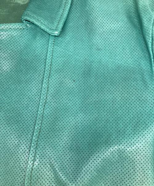 EMPORIO ARMANI（エンポリオアルマーニ）EMPORIO ARMANI  (エンポリオアルマーニ) パンチングレザージャケット グリーン サイズ:50の古着・服飾アイテム