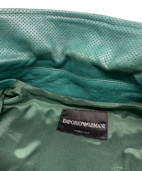 EMPORIO ARMANI（エンポリオアルマーニ）EMPORIO ARMANI  (エンポリオアルマーニ) パンチングレザージャケット グリーン サイズ:50の古着・服飾アイテム
