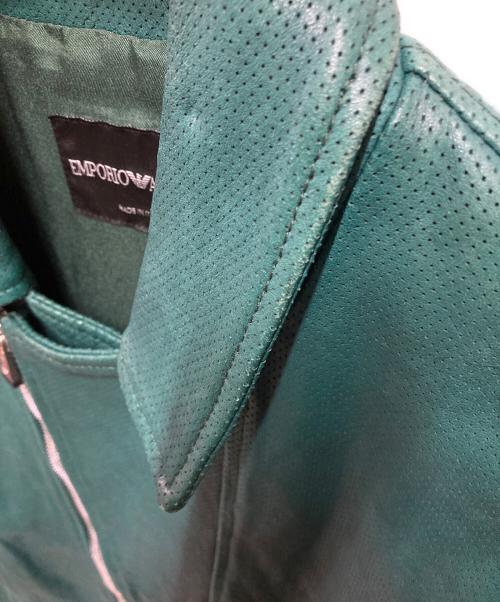 EMPORIO ARMANI（エンポリオアルマーニ）EMPORIO ARMANI  (エンポリオアルマーニ) パンチングレザージャケット グリーン サイズ:50の古着・服飾アイテム