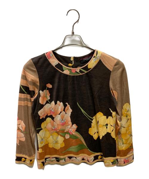 LEONARD FASHION（レオナールファッション）LEONARD FASHION (レオナールファッション) フラワープリントカットソー ブラウン サイズ:38の古着・服飾アイテム