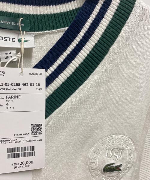 LACOSTE（ラコステ）LACOSTE (ラコステ) BEAMS (ビームス) 別注チルデン ニット ベスト ホワイト サイズ:M 未使用品の古着・服飾アイテム