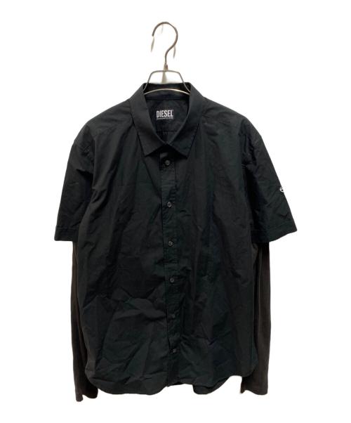 DIESEL（ディーゼル）DIESEL (ディーゼル) オーバルDロゴ レイヤードシャツ ブラック サイズ:Ｍの古着・服飾アイテム