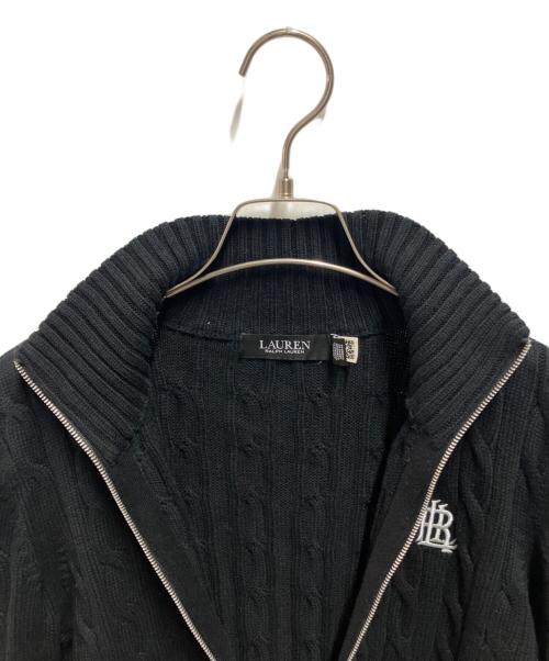 LAUREN RALPH LAUREN（ローレン ラルフ ローレン）LAUREN RALPH LAUREN (ローレン ラルフ ローレン) ロゴ刺繍ジップアップニット ブラック サイズ:Sの古着・服飾アイテム