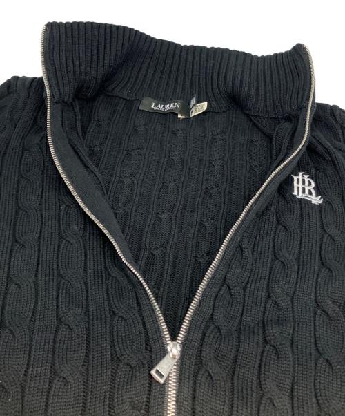 LAUREN RALPH LAUREN（ローレン ラルフ ローレン）LAUREN RALPH LAUREN (ローレン ラルフ ローレン) ロゴ刺繍ジップアップニット ブラック サイズ:Sの古着・服飾アイテム