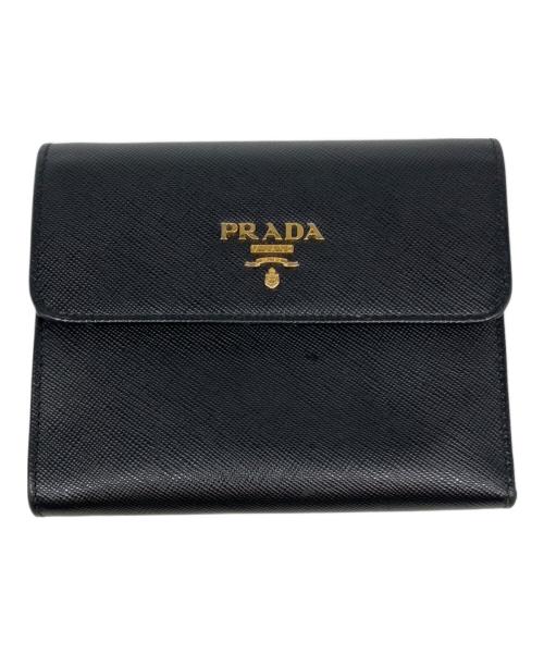 PRADA（プラダ）PRADA (プラダ) サフィアーノ コンパクトウォレット ブラックの古着・服飾アイテム