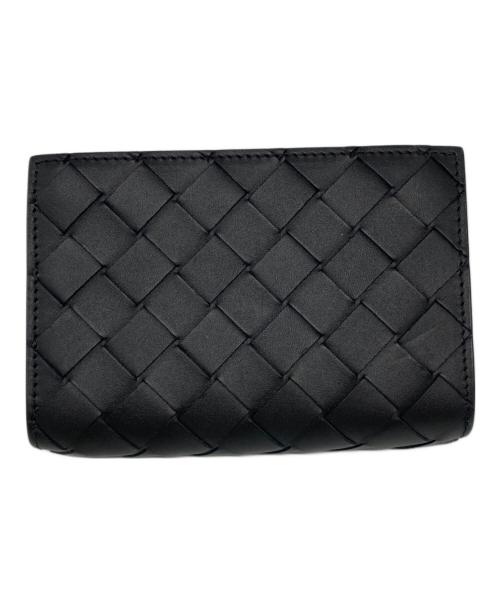 BOTTEGA VENETA（ボッテガベネタ）BOTTEGA VENETA (ボッテガベネタ) イントレチャート ミディアム 二つ折りLファスナーウォレット ブラックの古着・服飾アイテム