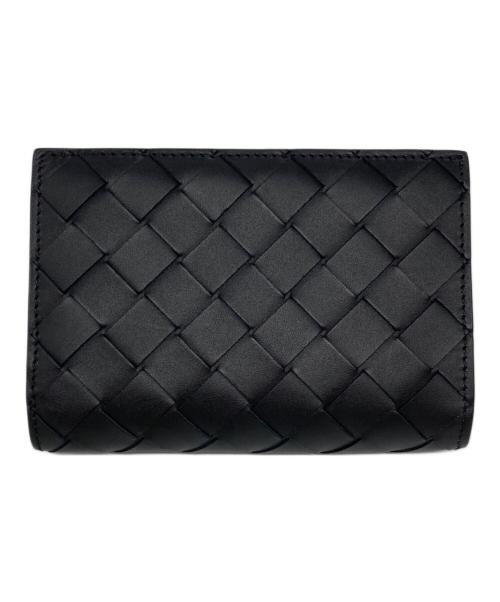 BOTTEGA VENETA（ボッテガベネタ）BOTTEGA VENETA (ボッテガベネタ) イントレチャート ミディアム 二つ折りLファスナーウォレット ブラックの古着・服飾アイテム