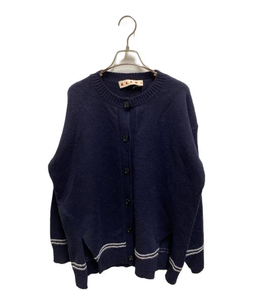 MARNI（マルニ）MARNI (マルニ) ロゴジャガードキモノスリーブニットカーディガン ネイビー サイズ:40の古着・服飾アイテム