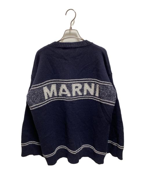MARNI（マルニ）MARNI (マルニ) ロゴジャガードキモノスリーブニットカーディガン ネイビー サイズ:40の古着・服飾アイテム