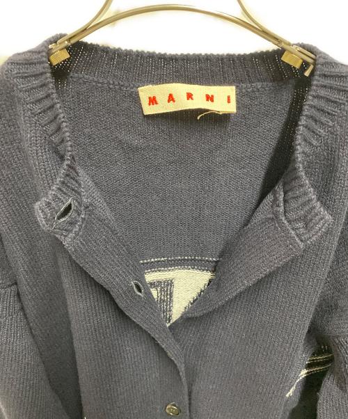 MARNI（マルニ）MARNI (マルニ) ロゴジャガードキモノスリーブニットカーディガン ネイビー サイズ:40の古着・服飾アイテム