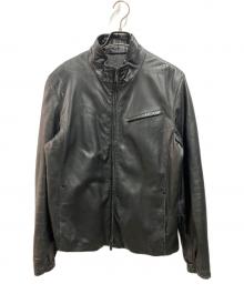 ARMANI COLLEZIONI（アルマーニ コレツィオーニ）の古着「00's シングルライダースジャケット」｜ブラック