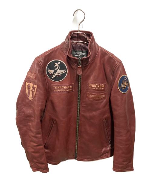 AVIREX（アヴィレックス）AVIREX (アヴィレックス) AGED WAPPEN STAND ZIP RIDERS レッド サイズ:Mの古着・服飾アイテム