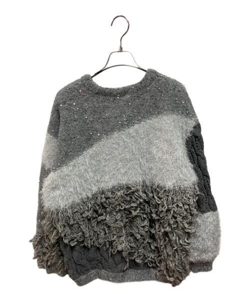 Ameri（アメリ）Ameri (アメリ) UND MIX YARN PATCHWORK KNIT CARDIGAN グレー サイズ:ＦＲＥＥ 未使用品の古着・服飾アイテム