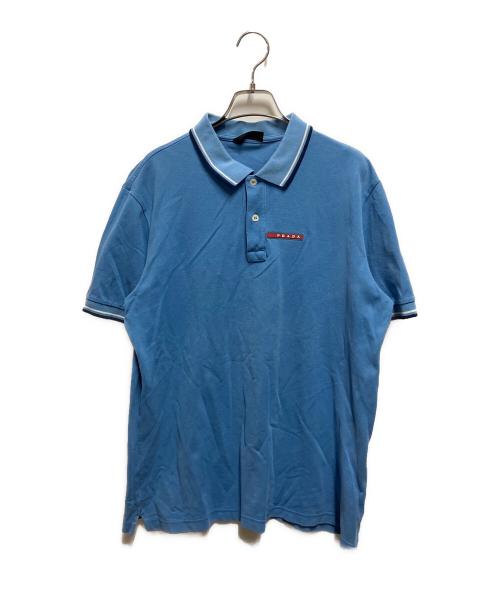 PRADA（プラダ）PRADA (プラダ) front rubber logo polo ブルー サイズ:XLの古着・服飾アイテム