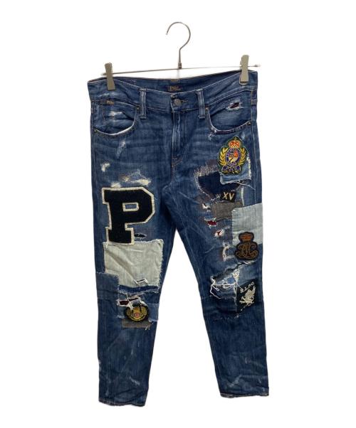 POLO RALPH LAUREN（ポロ・ラルフローレン）POLO RALPH LAUREN (ポロ・ラルフローレン) ワッペンパッチワークデニムパンツ インディゴ サイズ:23の古着・服飾アイテム