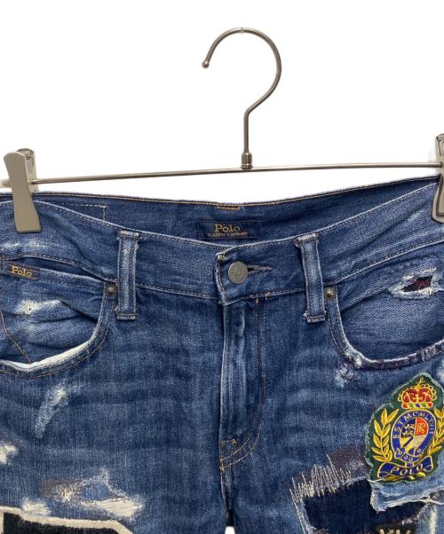 POLO RALPH LAUREN（ポロ・ラルフローレン）POLO RALPH LAUREN (ポロ・ラルフローレン) ワッペンパッチワークデニムパンツ インディゴ サイズ:23の古着・服飾アイテム