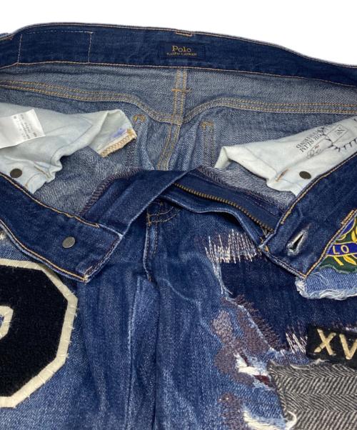 POLO RALPH LAUREN（ポロ・ラルフローレン）POLO RALPH LAUREN (ポロ・ラルフローレン) ワッペンパッチワークデニムパンツ インディゴ サイズ:23の古着・服飾アイテム