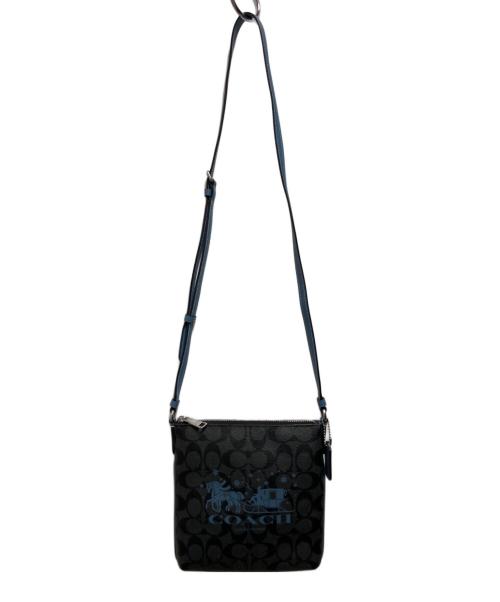 COACH（コーチ）COACH (コーチ) シグネチャーPVCショルダーバッグ ブラック×ブルーの古着・服飾アイテム