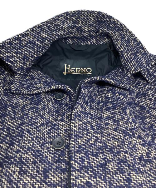 HERNO（ヘルノ）HERNO (ヘルノ) ウールツイードステンカラーコート ネイビー サイズ:50の古着・服飾アイテム